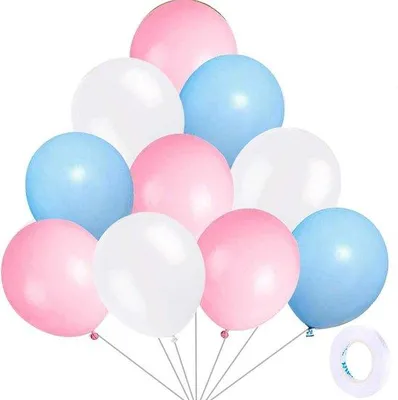 Produktbild von 30 Latex Ballons 12 Zoll Blau Rosa Weiß mit Band für Feier Deko