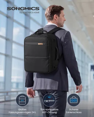 Produktbild von SONGMICS Handgepäck Rucksack für easyJet, Wasserdichter Reiserucksack mit 17,3 Zoll Laptopfach, 24 L, 40x30x20 cm, Schwarz
