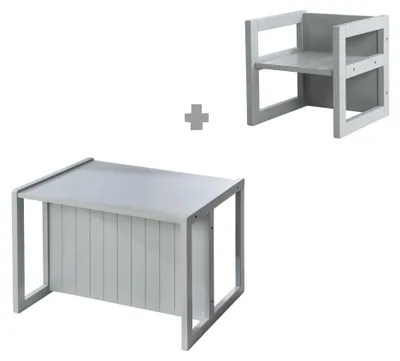 Image de roba Ensemble de sièges de style campagnard pour enfants, 1 tabouret & un banc pour enfants transformable en table, gris