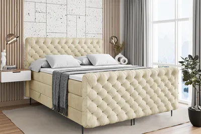 Produktbild von ALTDECOR Boxspringbett mit Schwarz Füßen, Matratze und Lattenrost, Topper, Fußteil, Polsterbett mit Bettkasten, Bett mit Stauraum H3- und H4- Matratze -BOXI8-FC-Z KING-200x200 - Beige Casablanca