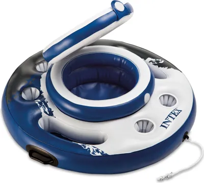 Produktbild von INTEX Poolbar Getränkekühler Megakühler, Ø 89 cm, für 24 Getränkedosen, 5 Getränkehalter, Modell 56822, aus Vinyl, Blau, Schwarz und Weiß, für Pool & Outdoor, River Run-Serie, 3 aufblasbare Kammern, 2 massive Haltegriffe