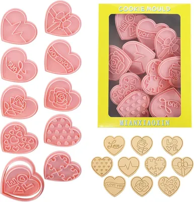 Produktbild von Herzförmige Ausstechformen für den Valentinstag, 10 Stück, herzförmige Ausstechformen aus Kunststoff, Keksstempel, Backzubehör für selbstgemachte Kekse und Schokolade.