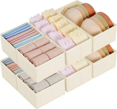 Immagine prodotto di Homsorout Set di organizer per cassetti da 8 pezzi Beige - Scatole pieghevoli per l'archiviazione