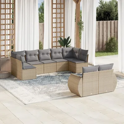 Produktbild von 9-tlg. Garten-Sofagarnitur mit Kissen Beige Poly Rattan 3254156