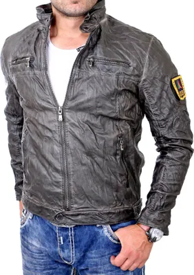 Produktbild von Reslad Lederjacke Herren Vintage Kunst- Lederjacke Knitter Look RS-268 Anthrazit S