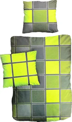 Produktbild von Satin Bettwäsche Baumwolle Kariert Grün Grau 155x220 80x80cm: 2tlg.