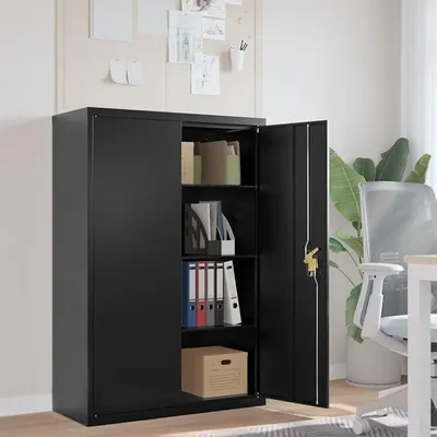 Produktbild von Aktenschränke Abschließbare Metallschrank 90 x 40 x 140 cm Werkzeugschrank Büroschrank Abschließbar Schwarz Stahlschrank Mehrzweckschrank Metall
