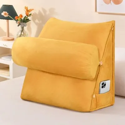 Image de Coussin cunéiforme Coussin de lecture triangulaire avec nuque réglable, soutien dorsal Coussin pour canapé lit, tête de lit soutien lombaire,Jaune