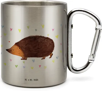 Produktbild von Mr. & Mrs. Panda Teetasse Igel Herzen - Transparent - Geschenk, Kuss, Thermobecher, Lustige Sprüche, Vertrauen, Isolierbecher, Kaffeebecher Edelstahl, Herz, thermotasse