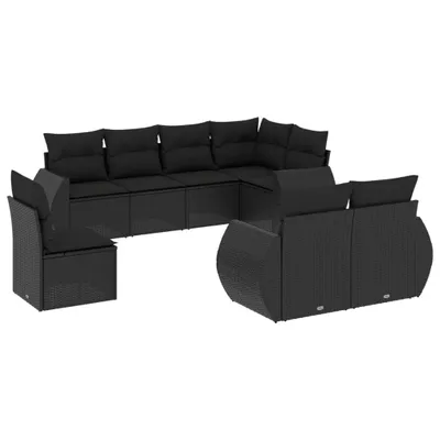Produktbild von 8-tlg. Garten-Sofagarnitur mit Kissen Schwarz Poly Rattan