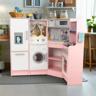 Produktbild von Hölzerne Kinderküche Kinderspielküche mit Spüle Herd Backofen Holzküche Spielzeugküche Spielküche aus Holz mit Zubehör für Kinder ab 3 Jahren Rosa 2