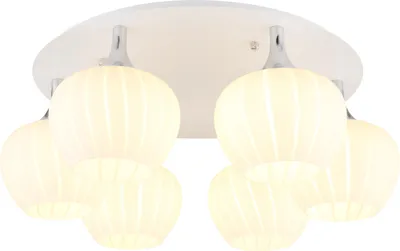 Produktbild von Globo Lighting Deckenleuchte Metall weiß matt, Metall verchromt, Glas opal, satiniert, Gläser mit Dekorrillen, ø: 650mm, H: 255mm, exkl. 6x E27 40W 230V