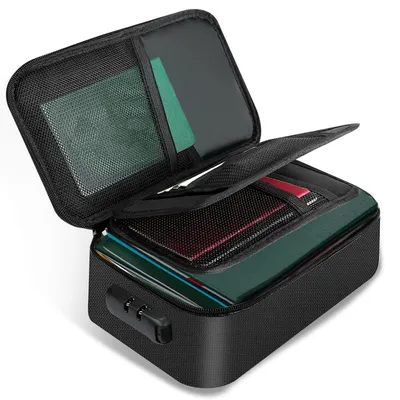 Produktbild von Feuerfeste Dokumententasche, große Aufbewahrungsbox für Akten, feuerfeste und wasserdichte Tasche mit Schloss, Dokumentenaufbewahrung für A5-Dokumente und Bargeld (23 * 12 * 10 cm: Schwarz)