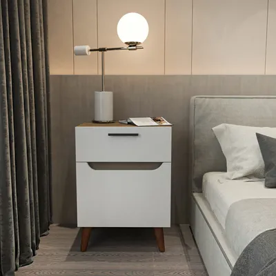 Produktbild von Skye Decor, Losso - White, Oak, Nachttische & -schränke, Weiß, 45 x 63 x 36,8 cm