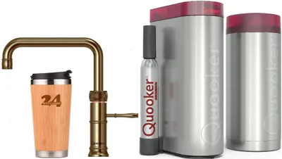 Produktbild von »QUOOKER CLASSIC FUSION SQUARE Festauslauf Messing Patina COMBI B mit CUBE 2 *Der Wasserhahn, der alles kann! (22CFSPTNCUBE)« (2-St) 100°C