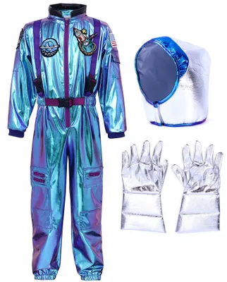 Astronautenkostüm für Kinder, Lasergewebe, Blau, Gr. S (5-7 J.)