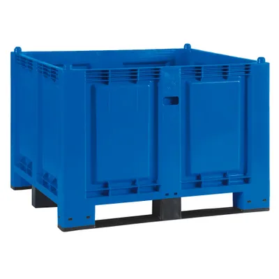 Produktbild von Palettenbox mit 3 Kufen, LxBxH 1200x800x850 mm, Boden/Wände geschlossen, blau