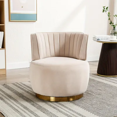 Immagine prodotto di Poltrona girevole - Poltrona - Sedia da lounge - Sedia da ufficio - Rivestimento beige - Funzione girevole a 360°