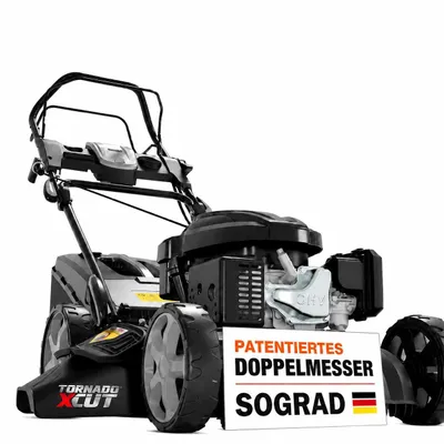 Produktbild von ONBEST  Benzin Rasenmäher mit Antrieb TXC-3651 | 51 cm Schnittbreite | 6,5 PS | Doppelmesser | 5in1 | Mulchkit | 60L Fangkorb
