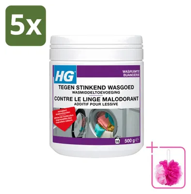Zdjęcie produktu dla 5 sztuk dodatku do prania HG, neutralizującego nieprzyjemne zapachy z prania, 500 g - opakowanie ekonomiczne