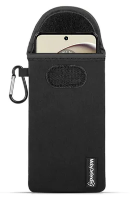 Produktbild von MobyDefend Hülle für Motorola Moto G14 - Neopren Handytasche mit Karabiner für die Gürtelschlaufe - Schwarz