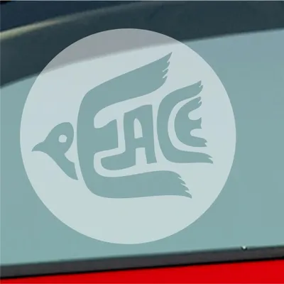 Produktbild von Auto Aufkleber Peace 70s Weltfrieden Taube Frieden 10x10 cm Milchglas Sticker Heckscheibenaufkleber