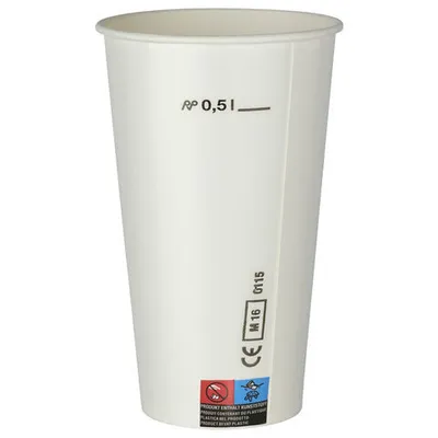 Produktbild von 200x Kaltgetränkebecher Pappbecher weiß mit CE Eichstrich 500 ml