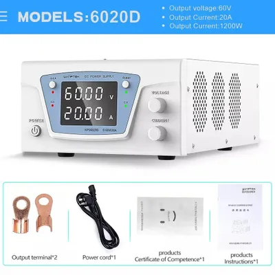 Image de Alimentation stabilisée DC pour laboratoire - KPS6020D, 60V, 20A - Tension et courant réglables - Sortie unique - Prise secteur EU 220V