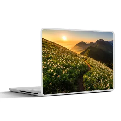 Produktbild von MuchoWow® Laptop Aufkleber Sticker Cover Blumen - Sonne - Berge 36.5x27.5 cm - Laptop-Sticker