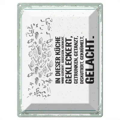 Produktbild von Blechschild Wandbild in : Brillante Farben, Größe 30 x 40 cm Motiv Blechschild Spruch 30x40 cm In dieser Küche wird gefeiert, gegessen gekocht