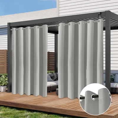 Produktbild von Outdoor Vorhang Blickdicht Wasserdicht Wetterfest Sichtschutz mit Ösen Gardinen für Balkon Terrasse Pavillon, Grau, B180xH213cm