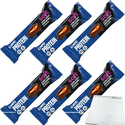 Produktbild von Corny Your Protein Soft Dark Choc Brownie 6er Pack (6x45g Packung) + usy Block