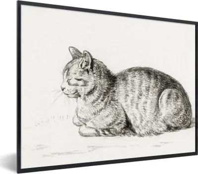 Produktbild von MuchoWow® MuchoWow® Gerahmtes Poster Liegende Katze - Gemälde von Jean Bernard 80x60 cm - Poster mit zchwarzem Bilderrahmen - Schwarzem - Mit Gestell