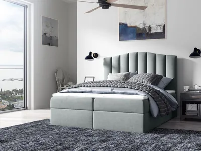 Produktbild von Kontinentales Bett LUCIA – 160x200, grau + Gratis-Topper