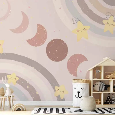 Produktbild von Vlies Fototapete - Phases of the Moon Among Stars and Rainbows 200x140 cm Für Kinder e-C-10061-a-a