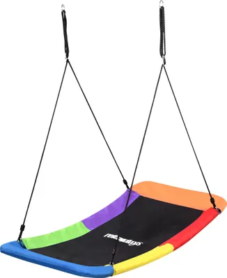 Productafbeelding van Relaxdays Hangschommel, vierkant, schommelnest voor kinderen en volwassenen, draagvermogen 150 kg, schommelnest voor meerdere kinderen, gebogen, afmetingen: 150x80 cm, kleurrijk