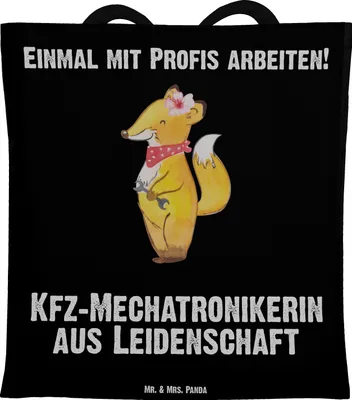 Produktbild von Mr. & Mrs. Panda Jutebeutel Kfz-Mechatronikerin Leidenschaft - Schwarz - Geschenk, Ausbildung, Witzig, Lustig, Gesellenprüfung, Shopping Tasche, Tote Bag, Spruch, Beutel