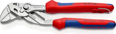 Produktbild von Knipex Zangenschlüssel m Befestigungsöse verchromt, mit Mehrkomponenten-Hüllen, mit integrierter Befestigungsöse zum Anbringen einer Absturzsicherung 180 mm - 8605180TBK