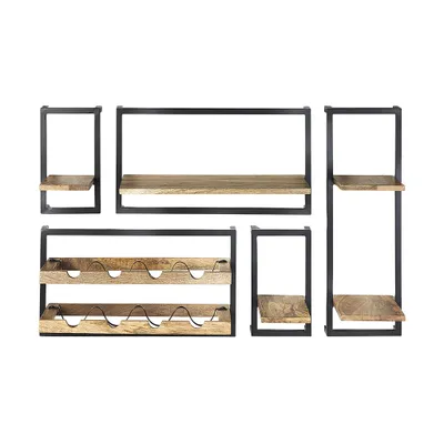 Produktbild von Kobolo Wandregal Hängeregal Metallregal Weinregal STYLE aus Mangoholz und Metall Bücherregal Schweberegal Wein Flaschenregal Halter Wandmontage Deko