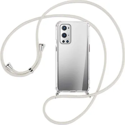 Produktbild von Handykette Backcover-Schutzhülle mit Band (Metall silberfarben) für OnePlus 9 - broken white