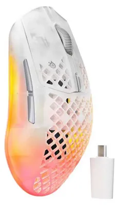 Produktbild von Steelseries Aerox 3 Wireless Gen 2, rechts, Optisch, RF Wireless + Bluetooth, 26000 DPI, 0,25 ms, Transparent, Weiß