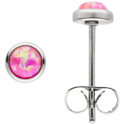 Produktbild von Ohrstecker aus Edelstahl mit 2 synthetischen Opalen rosa Ø5mm Ohrschmuck Damen