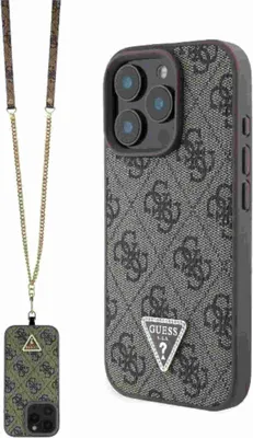 Produktbild von Guess GUHCP16XP4TDSCPW iPhone 16 Pro Max 6.9" braun hardcase Leder Metal Logo Strass Crossbody Schutzhülle