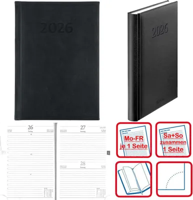 Produktbild von Herlitz Buchkalender Cheftimer A5 2026, Jahr / Farbe:2026 / schwarz