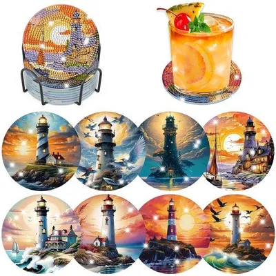 Immagine prodotto di Set per diamond painting con supporto, 8 pezzi, con supporto in legno, per adulti, con supporto in sughero, kit creativo