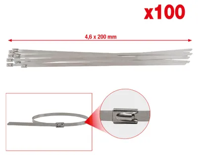 Zdjęcie produktu dla KS TOOLS Opaski kablowe ze stali nierdzewnej z zamkiem kulkowym 4,6 x 200 mm 100 szt. - 115.1591
