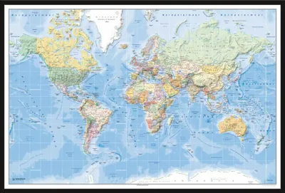 Immagine prodotto di Mappe - Poster - Mappa politica del mondo + cornice a incastro, Shinsuke® Maxi in plastica nera, lastra in acrilico