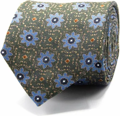 Produktbild von Herren Krawatte aus Seiden-Jacquard mit einem eingewebten Blütenmuster in Grün