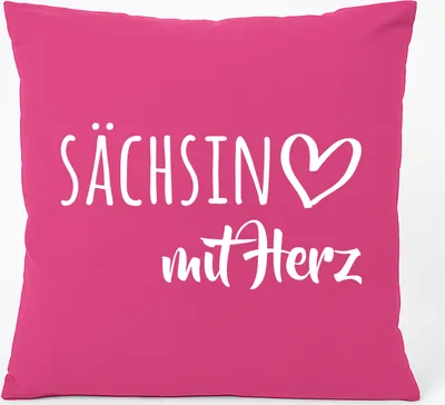 Produktbild von Huuraa Kissen Sächsin mit Herz 40x40cm mit Füllung Fuchsia Baumwolle Dekokissen Geschenkidee