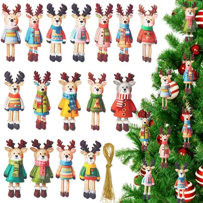 32 Holz-Weihnachtsanhänger Rentier 2D zum Bemalen DIY